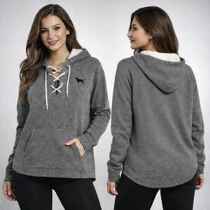 Victoria's Secret Women's Pink Dog Logo Pullover Hoodie Sweatshirt Size Large